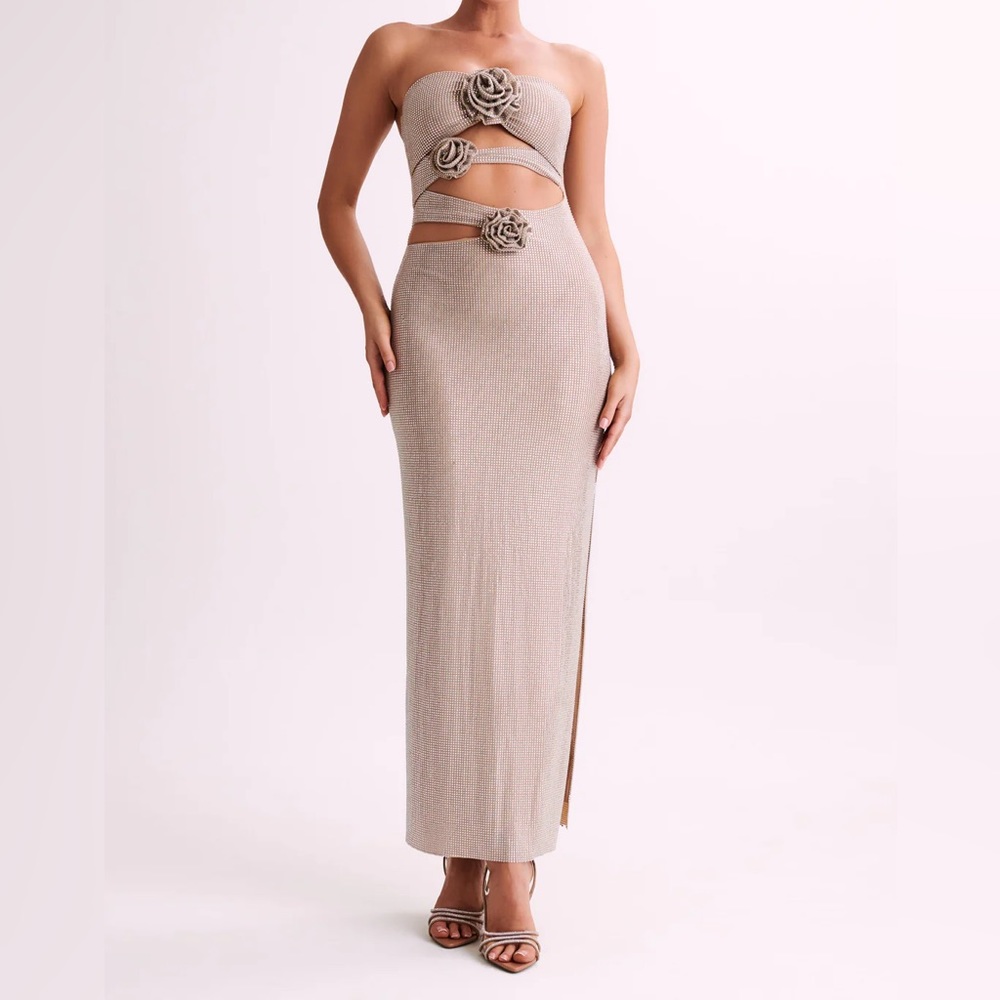 STASSIE Strapless Rose Diamante Maxi Dress